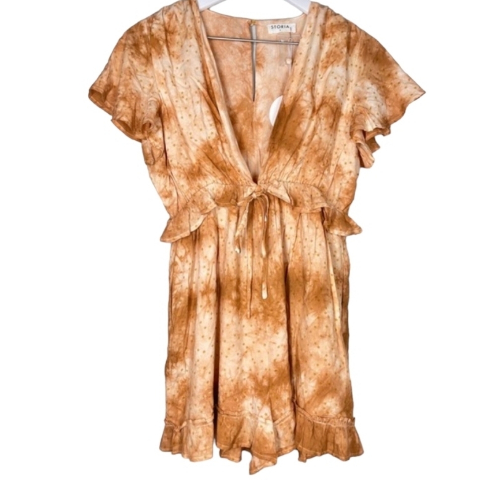 NWT Storia Boho Burnt Orange Tie Dye Star Ruffle Romper Size M